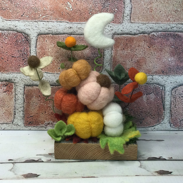 Pumpkin Pile, Moon & Flora on Vintage Barnwood