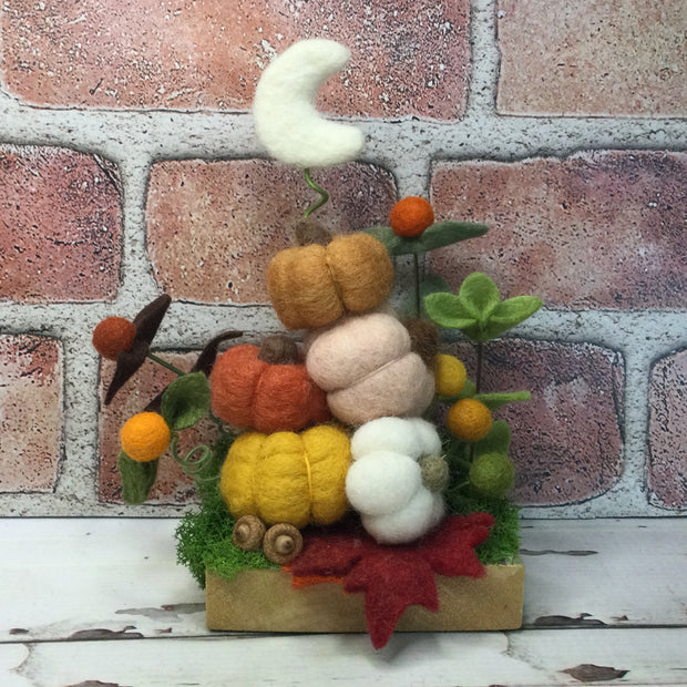 Pumpkin Pile, Moon & Flora on Vintage Barnwood