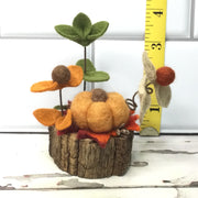 Ochre Pumpkin & Flora on Natural Tree Stump