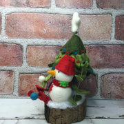 Snowman with Christmas Tree & Flora on Natural Tree Stump/Christmas