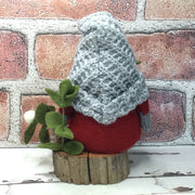 Red & Grey Gnome & Flora on Natural Tree Stump/Christmas