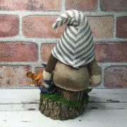 Autumn Stripe Gnome, Pumpkins with Flora on Natural Tree Stump