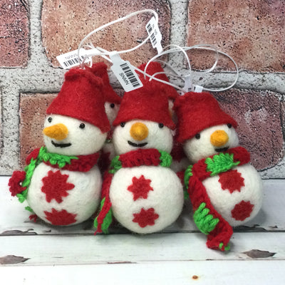 Wooly Red Cap Snowman Ornament