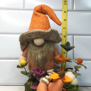 Brimmed Hat Gnome Pumpkins, & Flora on Natural Tree Stump