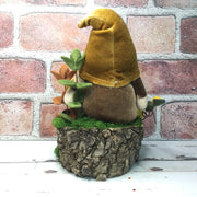 Sunflower Velvet Gnome, Pumpkin, Mushroom & Flora on Natural Tree Stump