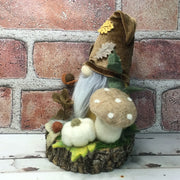 Autumn Leaves Velvet Gnome, Pumpkin, Mushroom & Flora on Natural Tree Stump