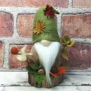 Maple Leaf Gnome & Flora on Natural Tree Stump