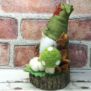 Maple Leaf Gnome, Pumpkin, Mushroom & Flora on Natural Tree Stump