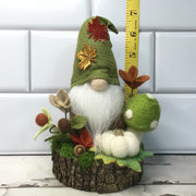 Maple Leaf Gnome, Pumpkin, Mushroom & Flora on Natural Tree Stump