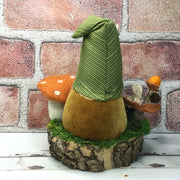 Sunflower Gnome, Mushrooms & Flora on Natural Tree Stump