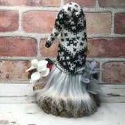 Grey & White Gnome & Flora on Natural Tree Stump/Christmas