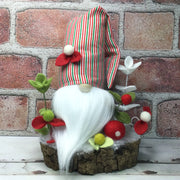 Christmas Stripe Gnome Flora on Natural Tree Stump/Christmas