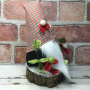 Christmas Stripe Gnome Flora on Natural Tree Stump/Christmas