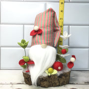 Christmas Stripe Gnome Flora on Natural Tree Stump/Christmas