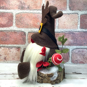 Rudolph Gnome & Flora on Natural Tree Stump/Christmas