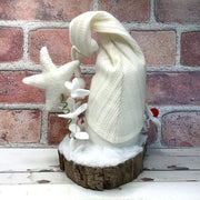 Winter White Gnome with White Star & Flora on Natural Tree Stump/Christmas