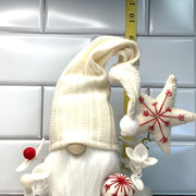 Winter White Gnome with White Star & Flora on Natural Tree Stump/Christmas