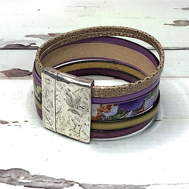 LE302/Multi-Strand Leather Magnetic Clasp Cuff