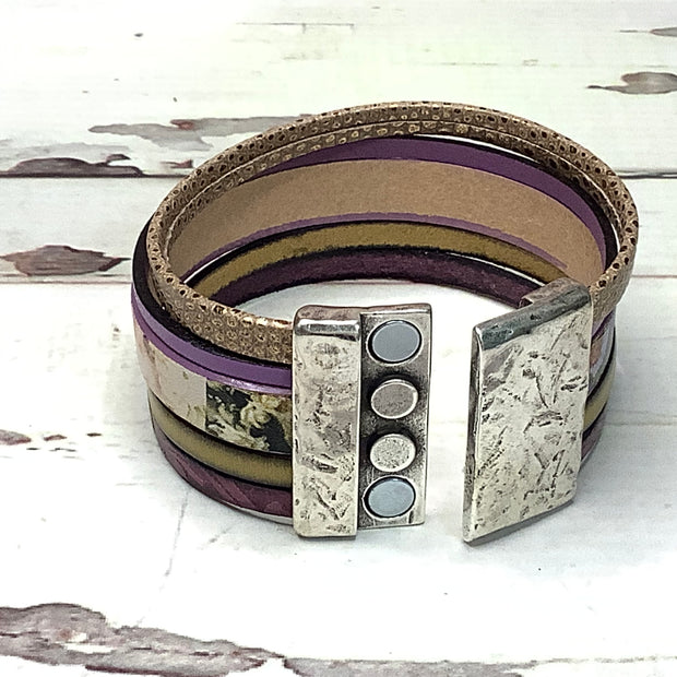 LE302/Multi-Strand Leather Magnetic Clasp Cuff