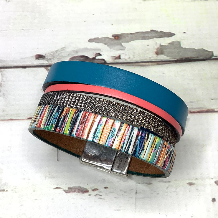 LE297/Multi-Strand Leather Magnetic Clasp Cuff