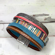 LE297/Multi-Strand Leather Magnetic Clasp Cuff