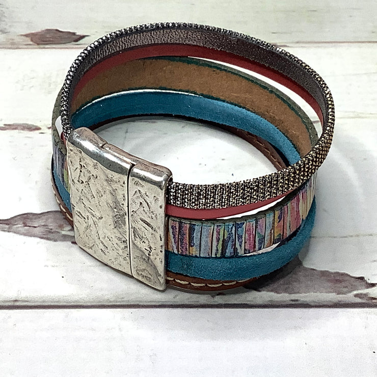 LE297/Multi-Strand Leather Magnetic Clasp Cuff