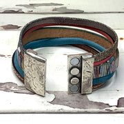 LE297/Multi-Strand Leather Magnetic Clasp Cuff