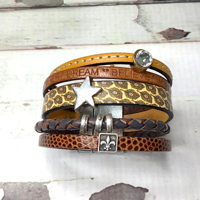 LE305/7.5" Multi-Strand Leather Magnetic Clasp Cuff