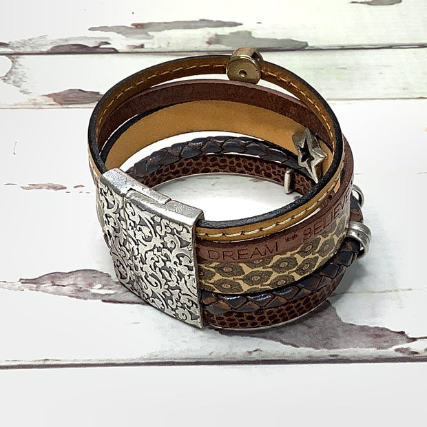 LE305/7.5" Multi-Strand Leather Magnetic Clasp Cuff