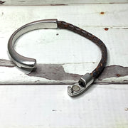 LE309/Grey Round Braided Leather Magnetic Half Circle Clasp Bracelet