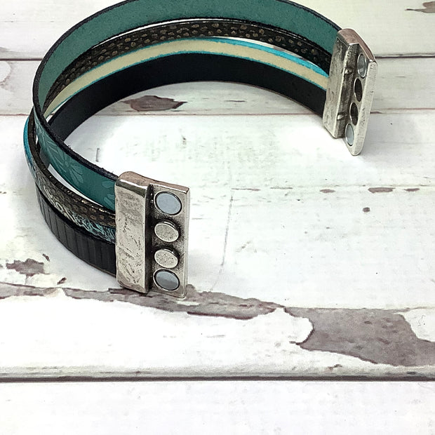 LE311/Multi-Strand Leather Magnetic Clasp Cuff