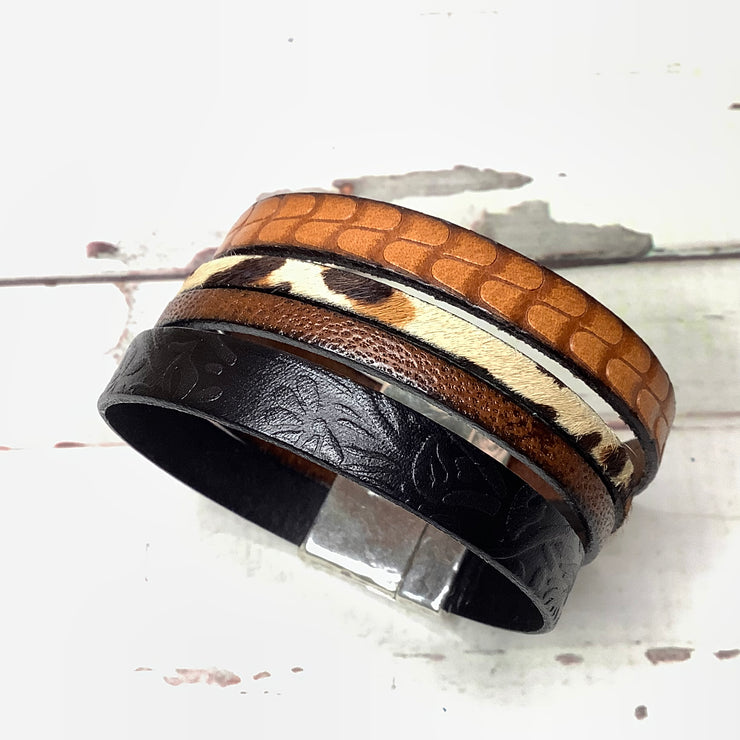 LE313/Multi-Strand Leather Magnetic Clasp Cuff