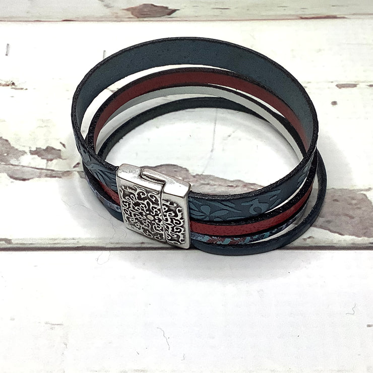 LE318/8" Multi-Strand Leather Magnetic Clasp Cuff