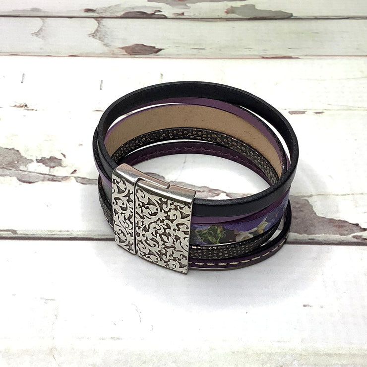 LE319/Multi-Strand Leather Magnetic Clasp Cuff