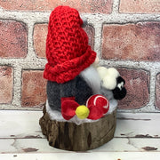 Grey & Red Gnome, Sheep & Flora on Natural Tree Stump/Christmas