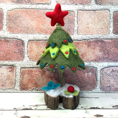 Christmas Tree & Flora on Natural Tree Stump/Christmas