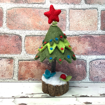 Christmas Tree & Flora on Natural Tree Stump/Christmas