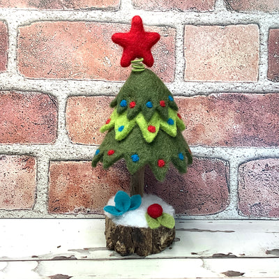 Christmas Tree & Flora on Natural Tree Stump/Christmas