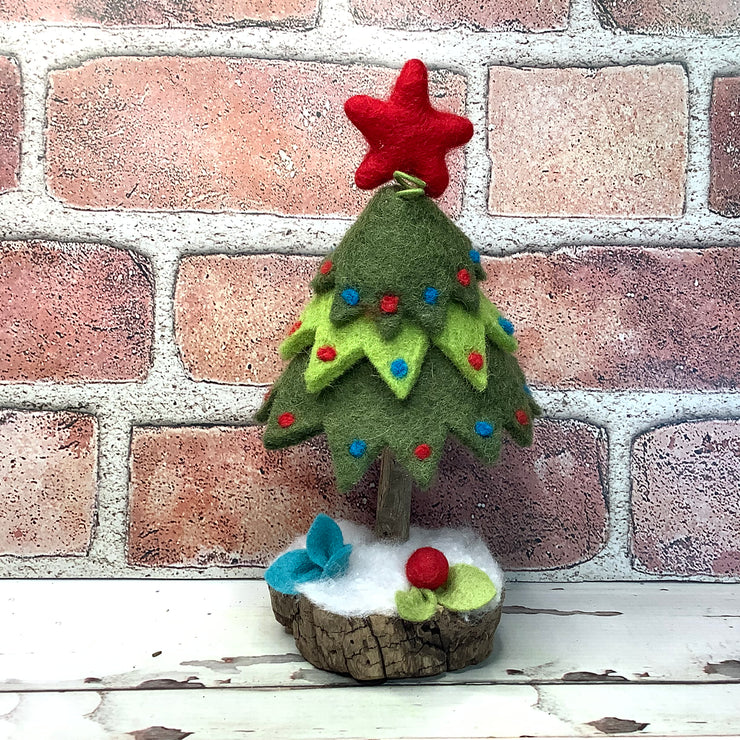 Christmas Tree & Flora on Natural Tree Stump/Christmas