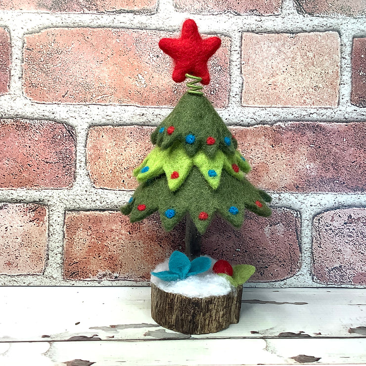 Christmas Tree & Flora on Natural Tree Stump/Christmas