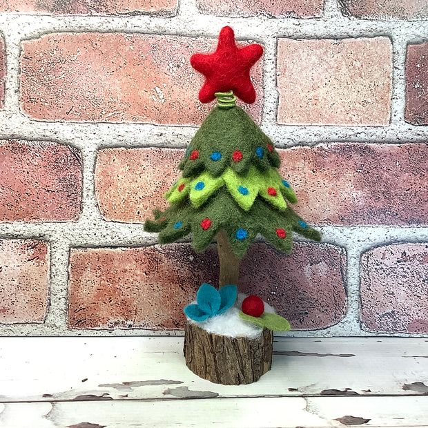 Christmas Tree & Flora on Natural Tree Stump/Christmas