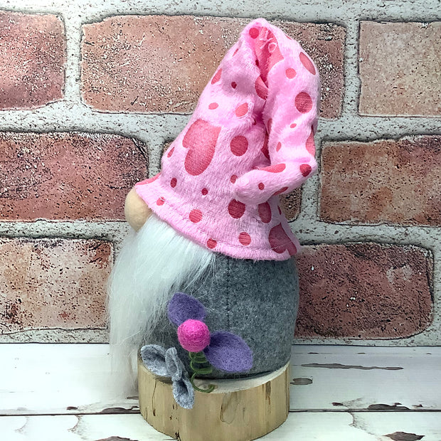 Valentine Gnome & Flora on Natural Wood Base