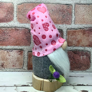 Valentine Gnome & Flora on Natural Wood Base