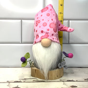 Valentine Gnome & Flora on Natural Wood Base