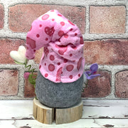 Valentine Gnome, Heart & Flora on Natural Wood Base