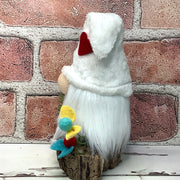 White Heart Gnome & Flora on Natural Wood Base