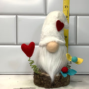 White Heart Gnome & Flora on Natural Wood Base