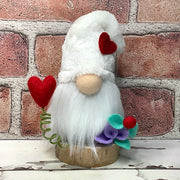 White Heart Gnome & Flora on Natural Tree Stump