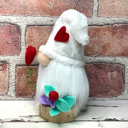 White Heart Gnome & Flora on Natural Tree Stump