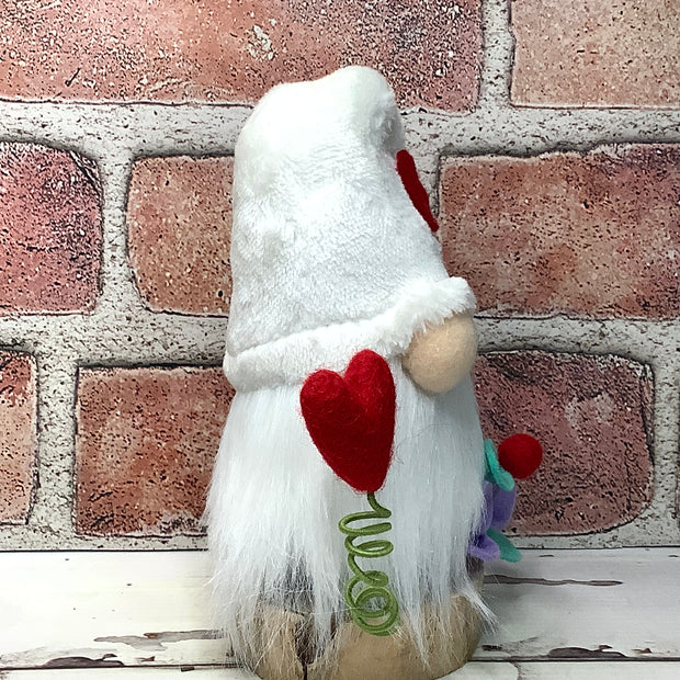 White Heart Gnome & Flora on Natural Tree Stump